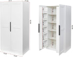Kitchen Cabinet Tall Food Pantry with Door Shelves, Farmhouse Pantry Cabinet 5 Tier Food Cupboard for Dining Room Laundry, White