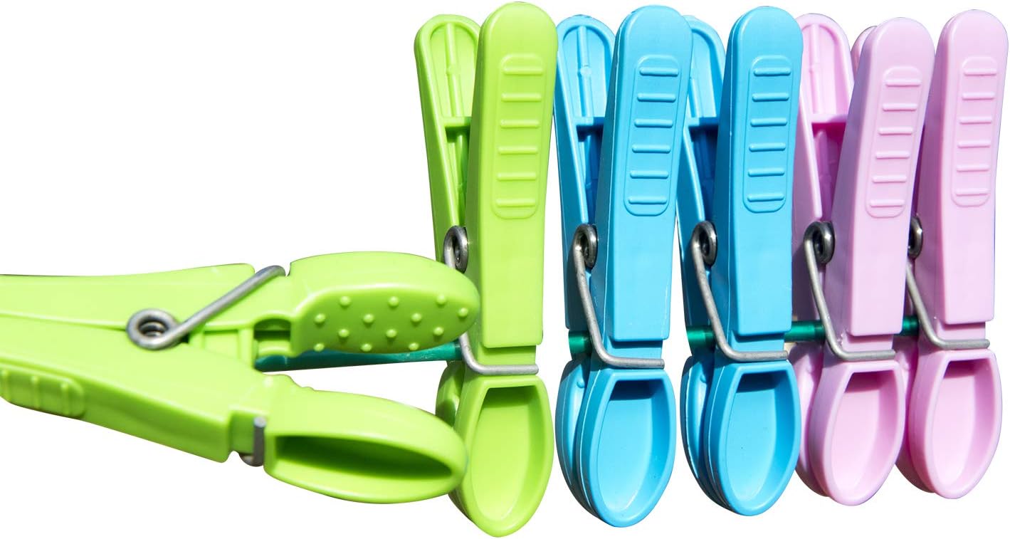 Lancaster Clothespins - Stronger, USA Made, Anti Twist (24, Blue,Green,Pink)