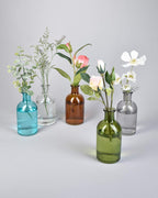 Serene Spaces Living Bud Vases, Apothecary Jars, Decorative Glass Bottles, Centerpiece for Wedding Reception, Mini Flower Vases, Small Medicine Bottles for Home Decor (Amber, Set of 24)