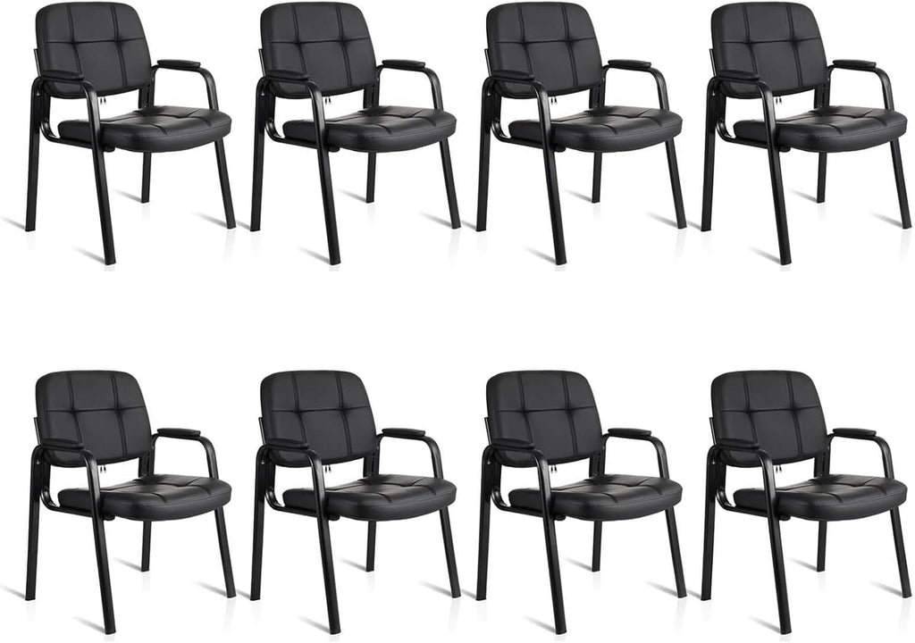 CLATINA Ergonomic Guest Chair, Bonded Leather Office Reception Chair with Padded Armrest, Lobby Waiting Room Chair for Conference Room, Church, School & Office, Black, 8 Pack