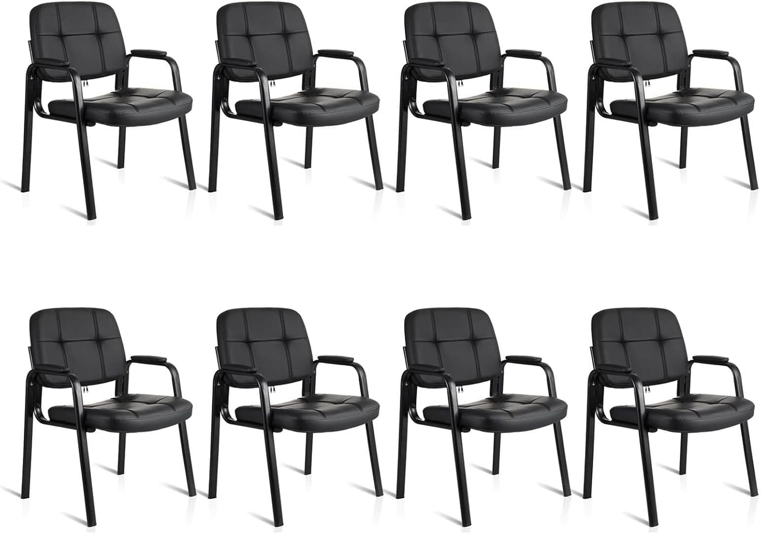 CLATINA Ergonomic Guest Chair, Bonded Leather Office Reception Chair with Padded Armrest, Lobby Waiting Room Chair for Conference Room, Church, School & Office, Black, 8 Pack