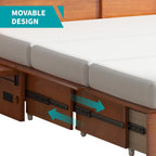 BALUS Queen Murphy Bed with Tri-Fold Memory Foam Mattress, Built-in USB Charging Ports & Bedside Panel, Wood Hidden Wall Beds, Modern Murphy Beds Cabinet Beds for Bedroom/Living Room, Cherry