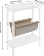 Acrylic Narrow Side Table for Small Spaces, 7" W×23.9" H x 15.7" L Slim End Table with Magazine Holder, Clear Skinny Bedside Table Nightstand for Living Room, Bedroom, Sofa