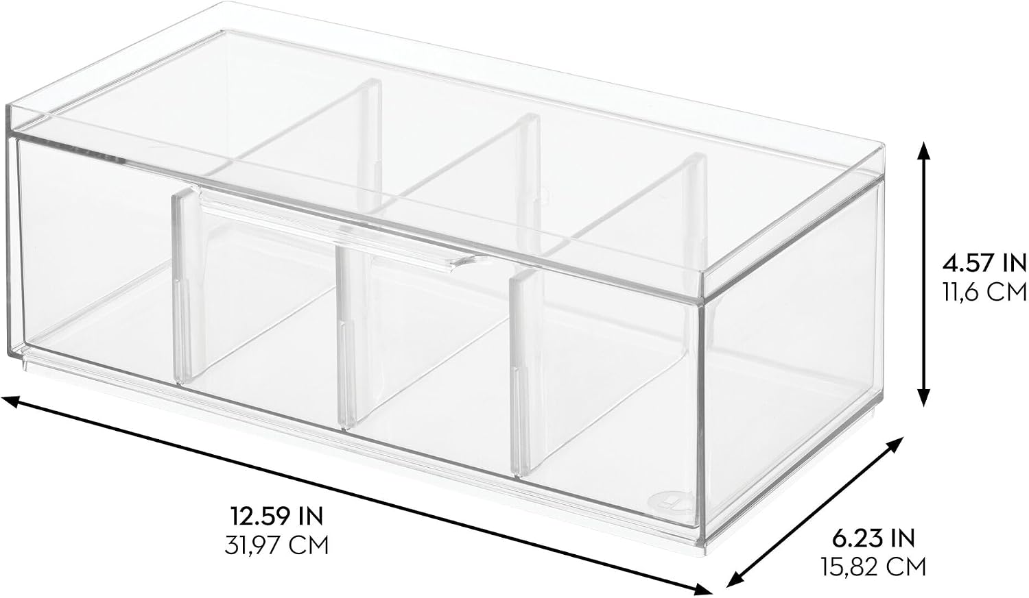 iDesign XL Tea Bag Organizer for Counter, 4-Section Clear Stackable Tea Storage Drawer for Cabinet, 2-Pack