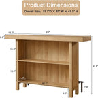 Okvnbjk 63-Inch 2-Tier Bar Table with Footrest, Oak | Coffee Bar Cabinet, Large Counter Height Pub Table Storage Shelf Home Bar Unit for Kitchen, Bistro, Dining Room, Living Room