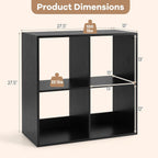 POWERSTONE 4 Cube Storage Organizer, 2 Tier Cubby Bookshelf Freestanding Bookcase w/Back Guardrail, Open Back Display Rack for Living Room, Bedroom, Study, Black