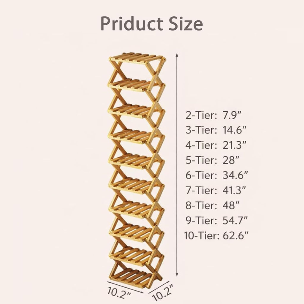 GDSAFS 2-9 Tier Bamboo Shoe Rack, 2026 New Sturdy Foldable Shoe Organizer, High-Capacity No-Assembly Vertical Storage with Anti-Slip Base for Hallway, Bedroom, Corner, Kids' Room (Yellow,9 Layers)