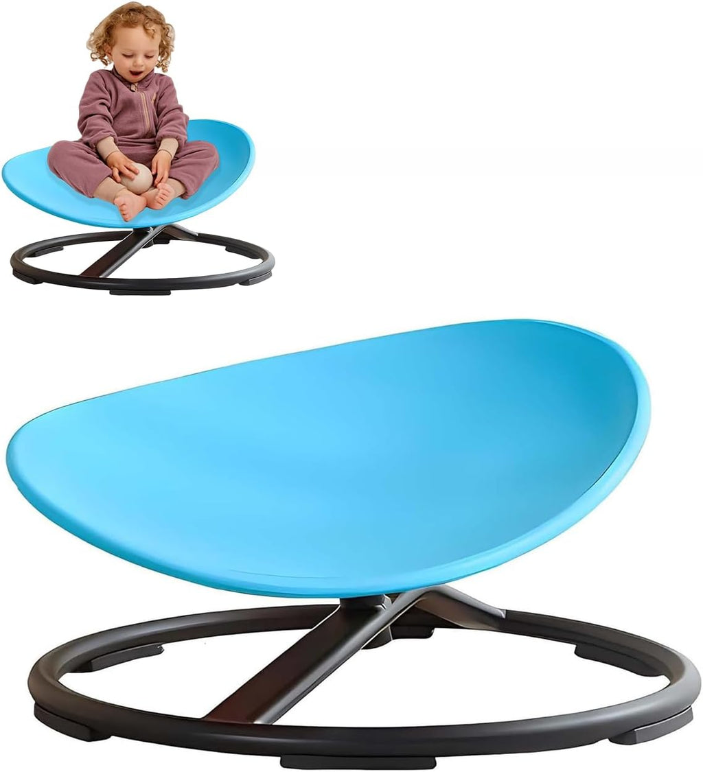 Sensory Spinning Chair for Kids, Autistic Childs Swivel Chair, Sit and Spin Toy, Training Body Coordination, Metal Base Non-Slip Indoor and Outdoor Activity Spins Toys (Round-Blue)