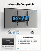 Pipishell TV Wall Mount for 26-74 inch LED LCD OLED 4K TVs up to 99lbs, Full Motion TV Mount Bracket Articulating Swivel Extension Tilting Leveling Max VESA 400x400mm, Fits 12/16 Inch Wood Studs