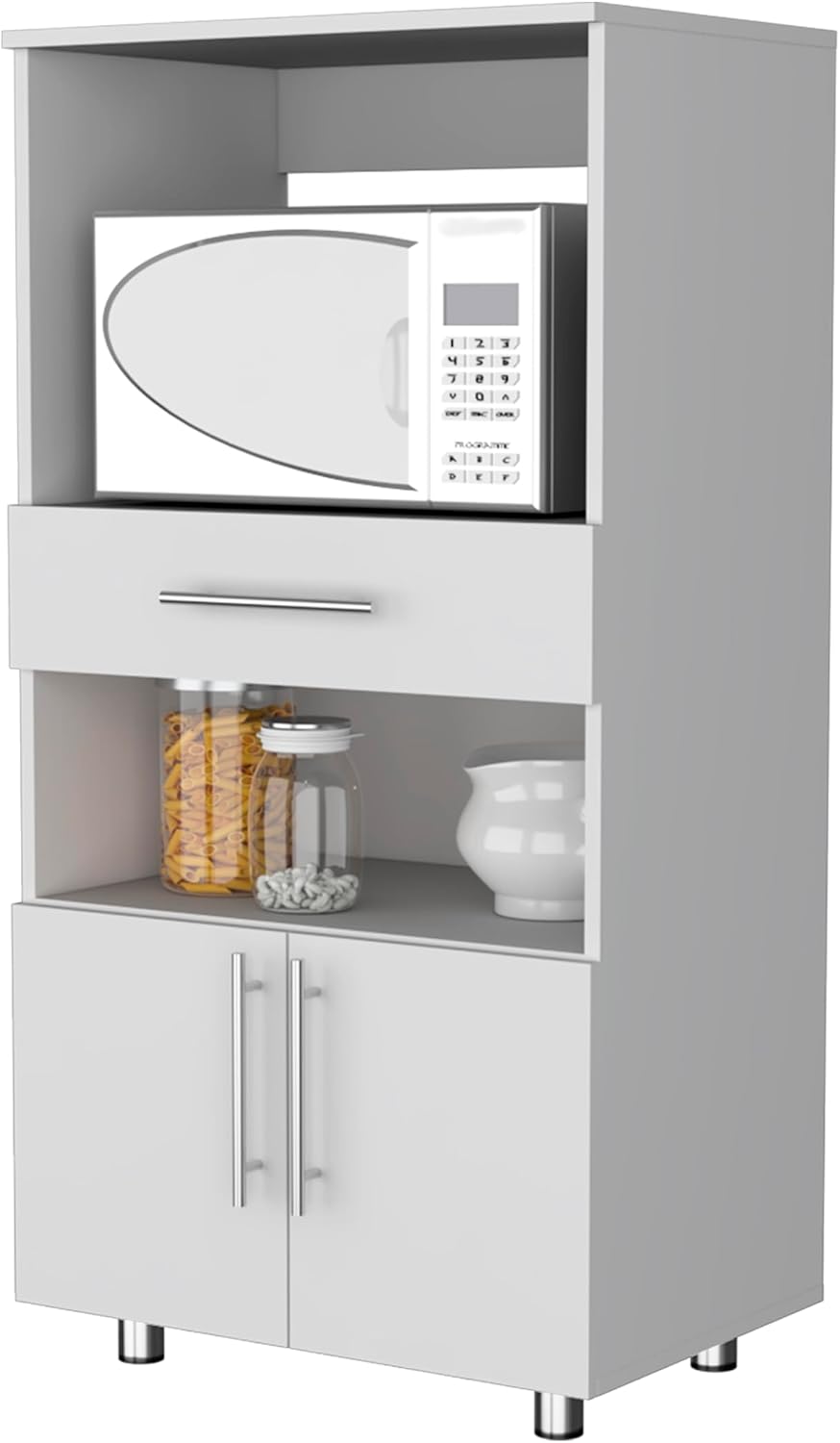 24.4" D*16.5" W*48.03" H Freestanding Kitchen Pantry with 2 Open Shelves, Single Door, Rectangular Storage Cabinet, Modern Minimalist, for Living Room, Dining Room, White