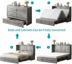 BALUS 57" Width Murphy Bed with Mattress, Full Size Cabinet Bed Frame with USB Charging Station & Large Storage Drawer, Full Murphy Bed, Cabinet Beds for Bedroom/Guest, Dark Grey