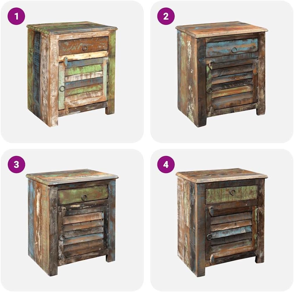 Antique Reclaimed Wood End Table with 1 Drawer and 1 Door, Rustic Nightstand for Living Room or Bedroom, Handmade Storage Cabinet with Vintage Style