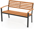 Giantex Outdoor Bench, Acacia Wood Patio Loveseat with Slatted Backrest & Seat, Armrests, Heavy Duty Metal Frame, 800 lbs Capacity, 2-Person Garden Bench for Lawn, Porch, Yard and Park