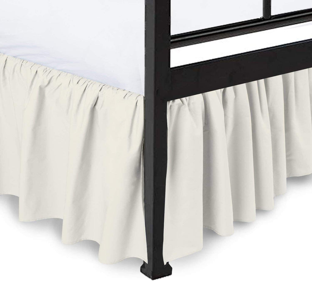 Ruffled Bed Skirt with Split Corners, Ivory, Queen 16 Inch Drop Bedskirt, Hotel Quality Brushed Microfiber Wrinkle Free Dust Ruffle Bed Skirt Queen Size