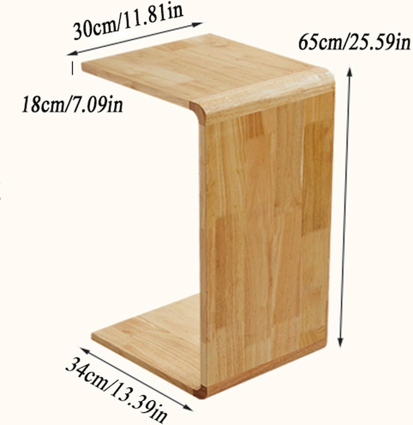 Solid Wood C Shaped Side Table for Couch, Space-Saving End Table, Narrow Snack Tray for Sofa Bed, Versatile Uses As Shoe Bench Coffee Table Footstool(11.81×13.94×25.59in, Natural Wood Color)