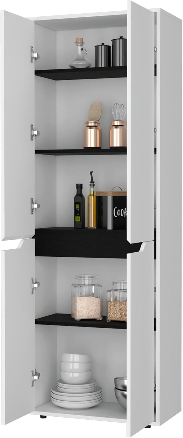 67" H Pantry Cabinet with 4 Doors & 5 Shelves,Kitchen Pantry Table Food Storage Cabinets Cupboard Credenza Bufffet Cabinet for Kitchen, Dining Room, Living Room,White