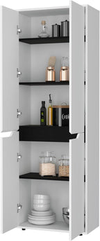 67" H Pantry Cabinet with 4 Doors & 5 Shelves,Kitchen Pantry Table Food Storage Cabinets Cupboard Credenza Bufffet Cabinet for Kitchen, Dining Room, Living Room,White