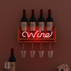 CoolGift Mart Light Up Wine Rack with Glass Holder Wall Mount, Wooden Wine Bottle Holder with Wine Neon Sign, Wall Decor, Gift for Wine Lovers Collectors