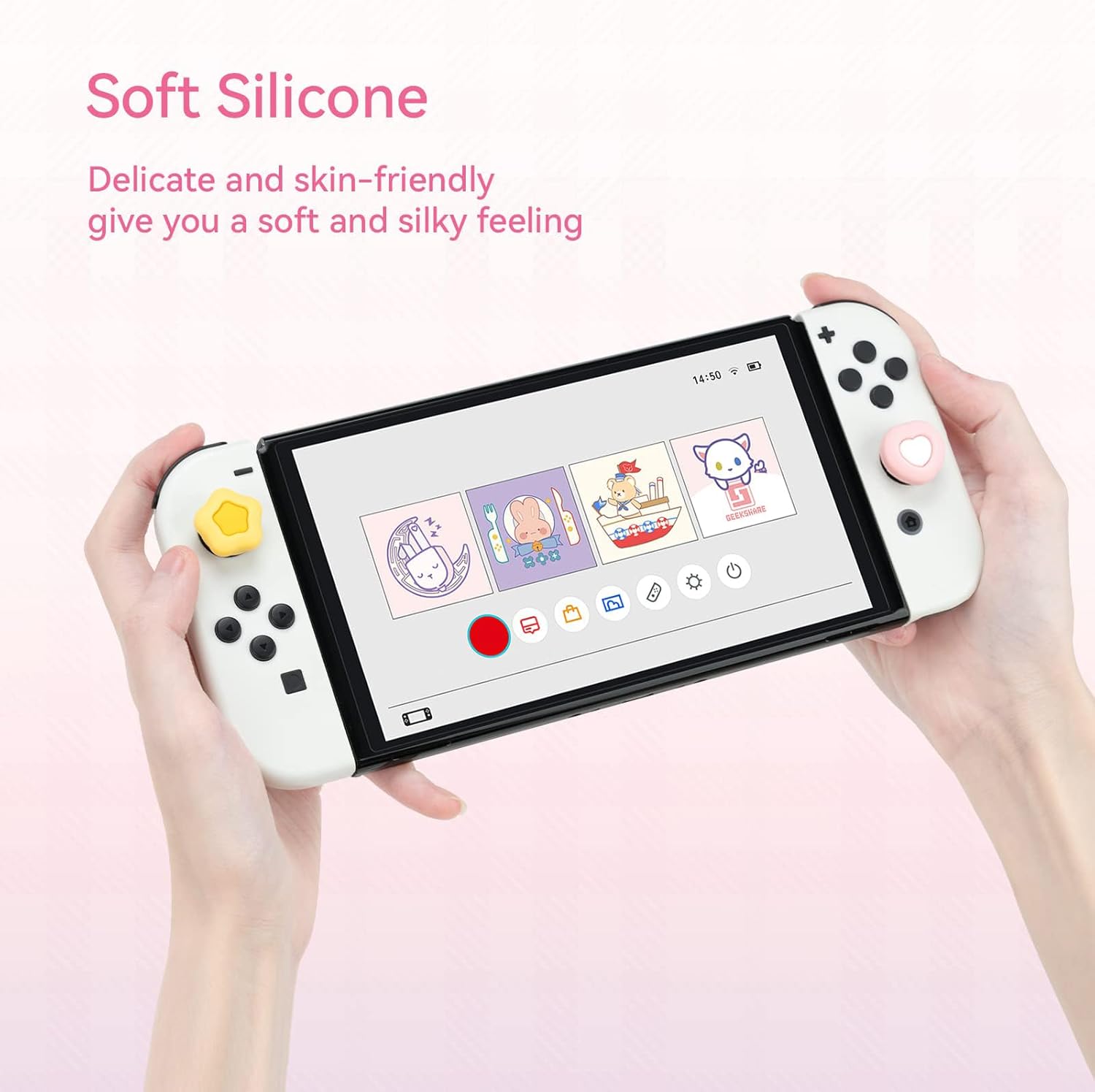 GeekShare Cute Silicone Joy Con Thumb Grip Caps, Joystick Cover Compatible with Switch/OLED/Switch Lite,4PCS - Cream Heart