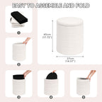PINPLUS Round Storage Ottoman Foot Rest Stool with Tray Velvet Sherpa Folding Storage Ottoman,Boucle Foot Rest for Living Room, Bedroom, Dorm（White）