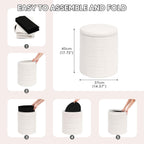 PINPLUS Round Storage Ottoman Foot Rest Stool with Tray Velvet Sherpa Folding Storage Ottoman,Boucle Foot Rest for Living Room, Bedroom, Dorm（White）
