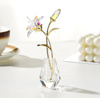 Crystal Lily Figurine, Glass Flowers with Stem,Flower Collectible Gifts for Woman, Wedding Party Decor(Transparent)