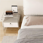 Nightstand with Drawer and Open Storage Acrylic Bedside Tables Side Table with Storage Transparent End Table for Home Decor Lightweight(White)