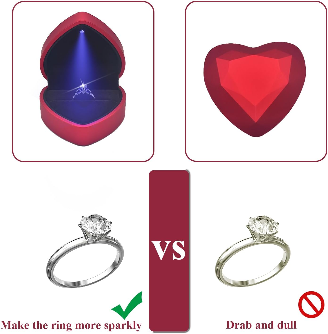 Luxury LED Lighted Ring Box - Heart Shaped Elegant Red Ring Case for Wedding Rings, Perfect for Engagement, Proposal, Anniversary, Ceremony, and Gift Giving