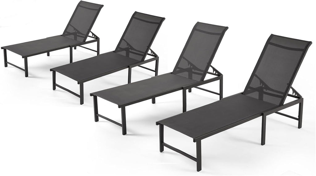 Aluminum Chaise Lounge Chair Outdoor Set of 2, Foldable & Assembly Free Outdoor Lounge Chairs with 5-Position Recliner, Pool Lounge Chairs for Outside Poolside Beach Lawn (Dark Grey)