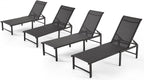 Aluminum Chaise Lounge Chair Outdoor Set of 2, Foldable & Assembly Free Outdoor Lounge Chairs with 5-Position Recliner, Pool Lounge Chairs for Outside Poolside Beach Lawn (Dark Grey)