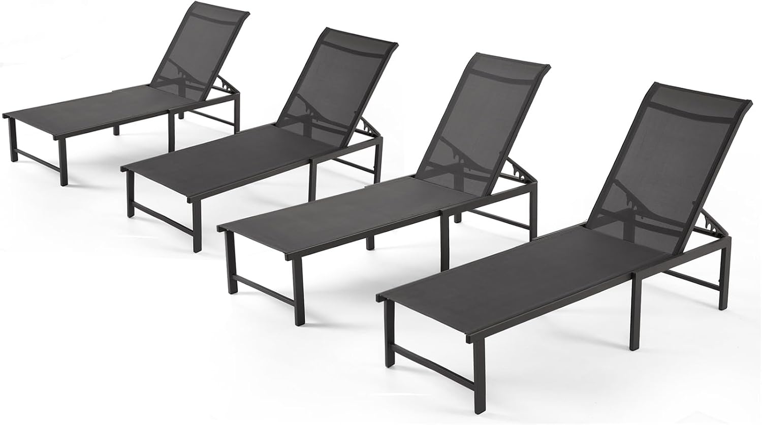 Aluminum Chaise Lounge Chair Outdoor Set of 2, Foldable & Assembly Free Outdoor Lounge Chairs with 5-Position Recliner, Pool Lounge Chairs for Outside Poolside Beach Lawn (Dark Grey)