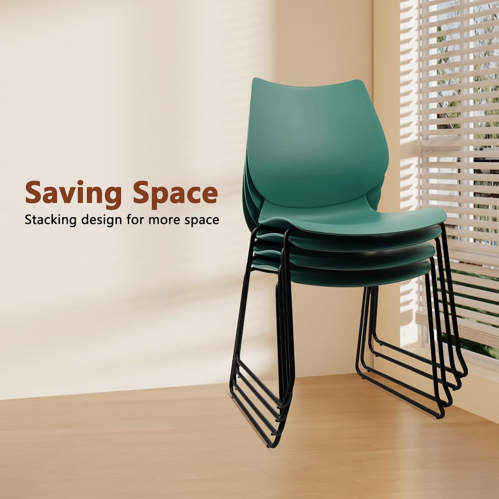 KLASIKA Stacking Chairs, Stackable Waiting Room Chairs, Conference Chair with Back & Church Chairs No Wheels with Metal Legs, Suitable for Offices Conference Training Waiting Room Set of 4, Green
