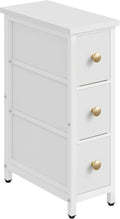 CHOEZON Narrow Side Table with 3 Fabric Drawers, Industrial Slim Bedside Table for Small Spaces, Bedroom, Living Room, Dormitory, White TBZ09WB