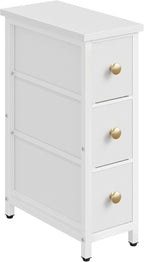 CHOEZON Narrow Side Table with 3 Fabric Drawers, Industrial Slim Bedside Table for Small Spaces, Bedroom, Living Room, Dormitory, White TBZ09WB