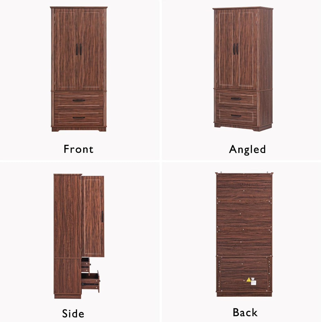 71" Farmhouse Kitchen Pantry Cabinet with 2 Large Drawers,Wood Freestanding Cupboard Cabinet with 8 Door Shelves and 3 Shelves for Kitchen,Dining Room,Living Room,Laundry (Brown)