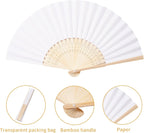 Sepwedd 50pcs White Paper Hand Fan Bamboo Folding,Handheld Paper Folded for Wedding Party and Home Decoration