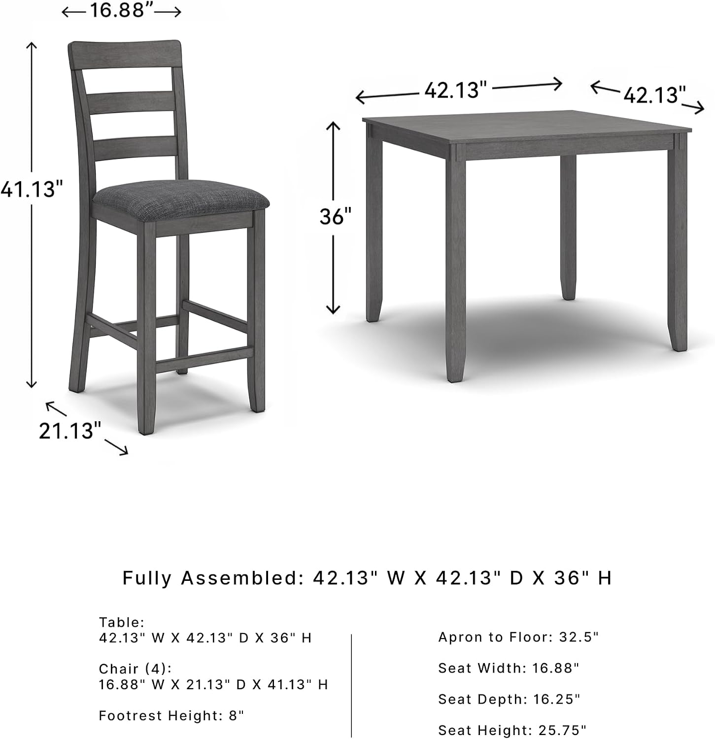 Signature Design by Ashley 5-Piece Square Counter Height Dining Set, Gray | Textured gray polyester fabric with wood, veneer and engineered wood, Small kitchen table for 4, Bridson Series