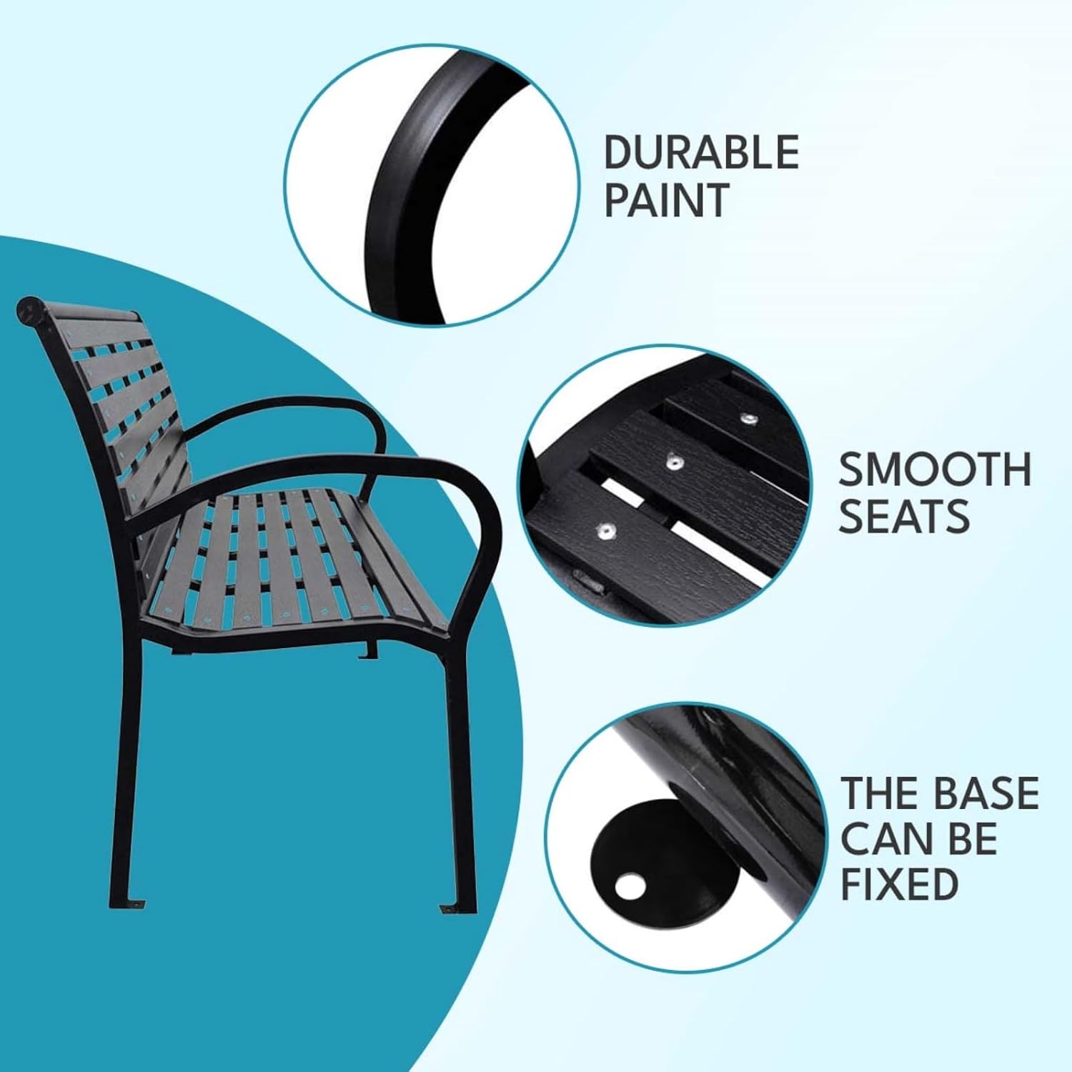 45.7in. Patio Bench Black Steel