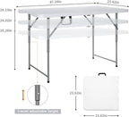 Lakhow Folding Table 4 Foot Portable Heavy Duty Plastic Fold-in-Half Utility Table with Carrying Handle,Indoor Outdoor Small Adjustable Height Folding,Camping and Party,White