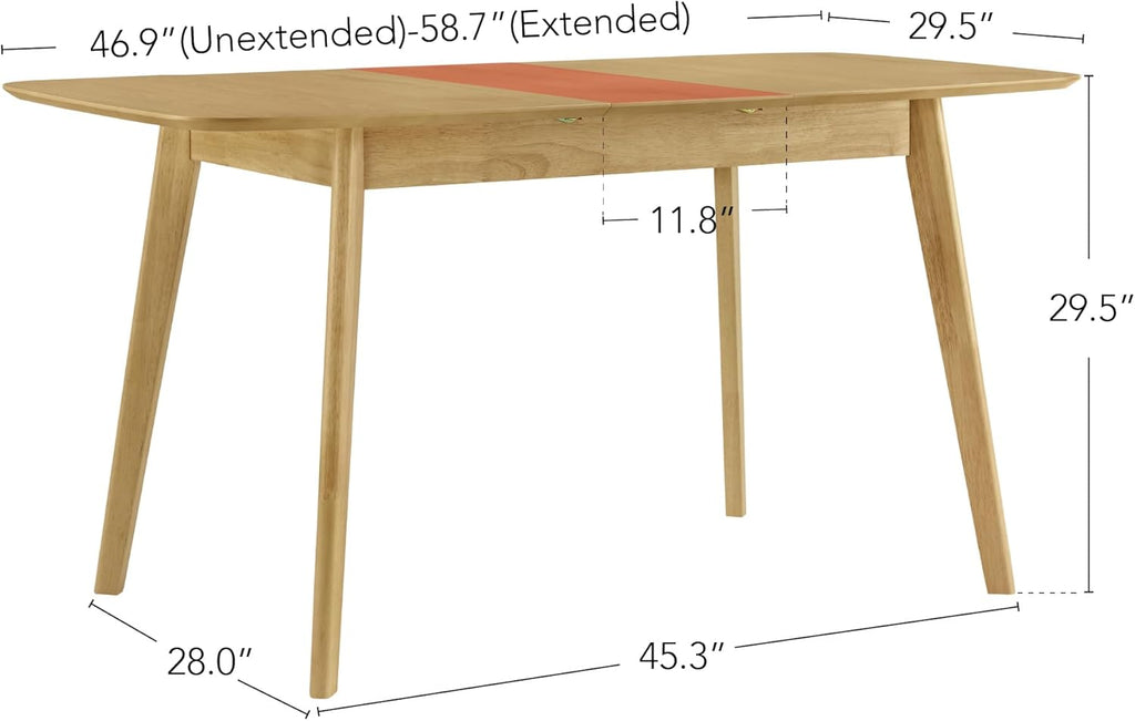CHITA 47"-59" Extendable Dining Room Table for 4, Modern Wood Dining Table for Small Spaces, Kitchen, Space Saving Hidden Leaves, Solid Rubberwood Frame, Oak Veneer