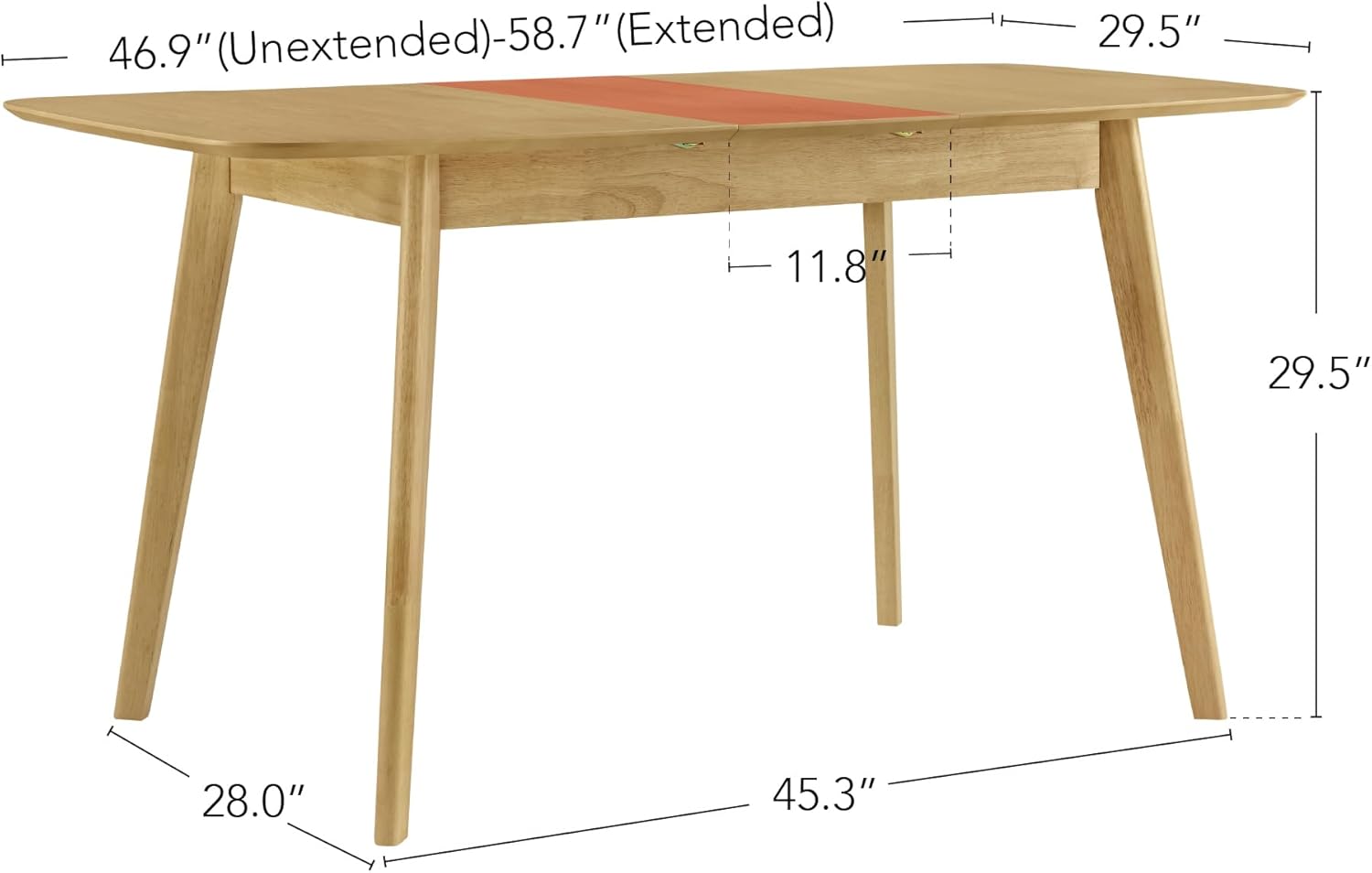 CHITA 47"-59" Extendable Dining Room Table for 4, Modern Wood Dining Table for Small Spaces, Kitchen, Space Saving Hidden Leaves, Solid Rubberwood Frame, Oak Veneer