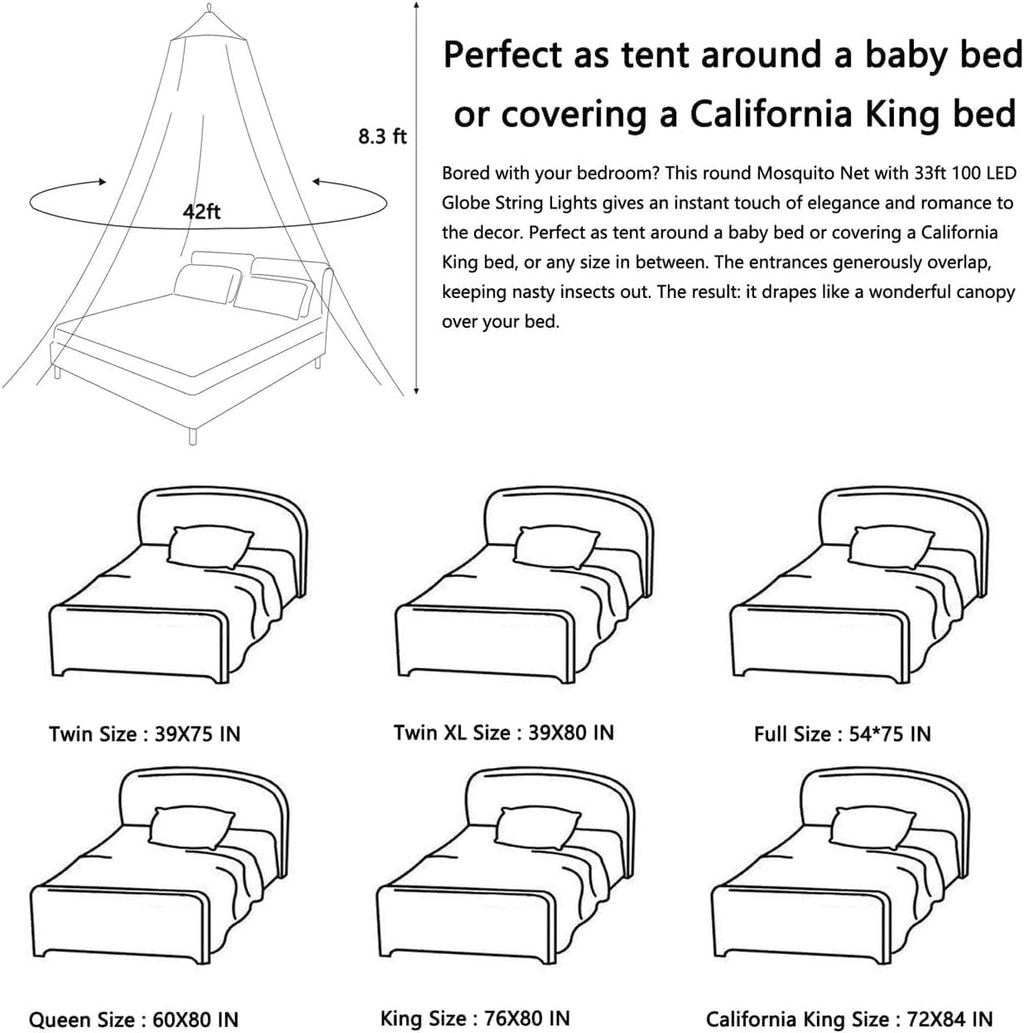 Comtelek Mosquito Net Bed Canopy for Girls,King Canopy Bed Curtains Full Queen Size from Ceiling,Dome Mosquito Netting Bed Tent Twin Girls Princess Canopy Bed White Decor for Baby Crib (Light Rainbow)