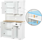 71" Freestanding Pantry Cabinet with Doors, Kitchen Pantry Cabinets with Microwave Shelf & Countertop, Kitchen Hutch Storage Cabinet with Drawers for Diningroom, Easy Assembly (White + MDF)
