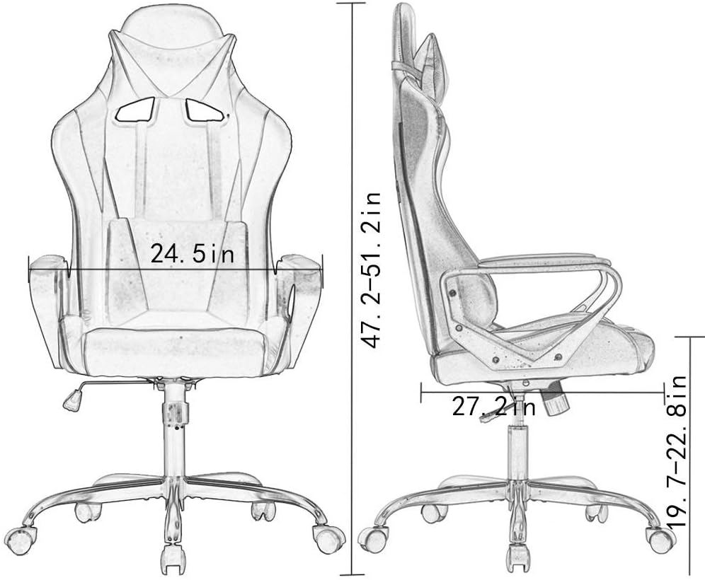 High Back Gaming Chair Ergonomic Racing Heavy Duty Office Chair Pc Video Game Chair, Lumbar Support with Arms & Headrest Chic Racing Style Desk Chair, Swivel Adjustable Best Home Office Chair - Black