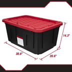 27-Gallon Heavy-Duty Plastic Storage Box with Snap-On Lid | Black and Red, Stackable Design, Locking Lid, 30.6 x 20.6 x 14.3 in, 6.6 lbs
