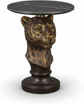 Animal Accent Side Table with Faux Marble Top, Art Deco End Table with Leopard Base, Unique Statue Table for Living Room Bedroom Entryway Home Office