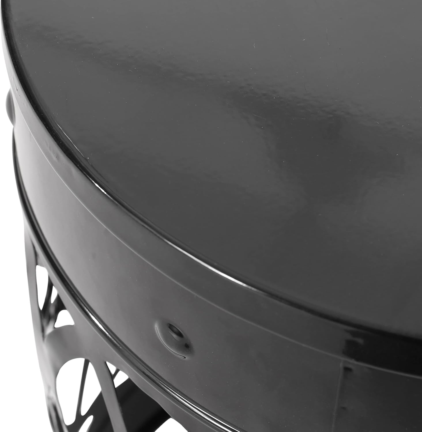 14" Powder-Coated Iron Bedside Table, Small Sofa Side Table with Cylindrical Shape, Small Sofa Couch Table with Circle Pattern for Indoor Outdoor use, Black