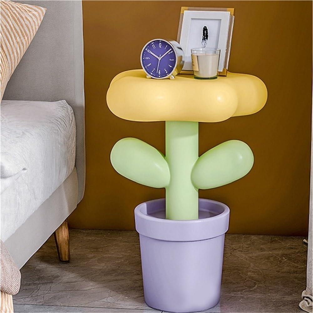 Creative Resin Flower-Shaped Side Table, Distinctive End Table for Apartment Decor, Funky Coffee Table, Cute Small Nightstand for Bedroom, Living Room(Yellow)