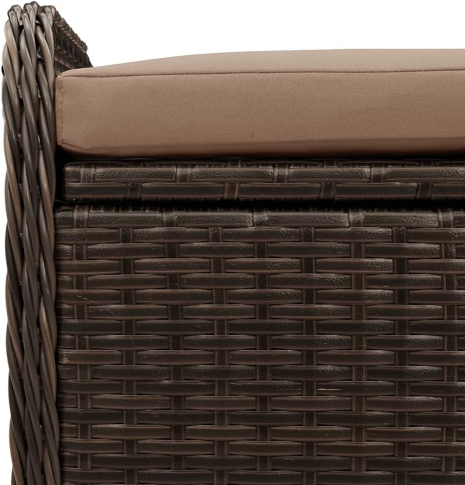 Brown PE Rattan Outdoor Storage Bench, Weatherproof Patio Furniture with Cushion, Garden Deck Box for Porch, 242.5 lbs Capacity Bench Seating