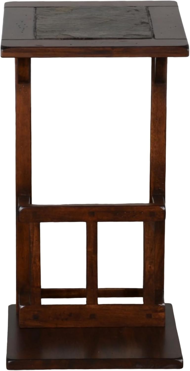 Benzara Jenne Sofa Side Table with Magazine Rack- 13 Inch Top- Dark Brown Wood